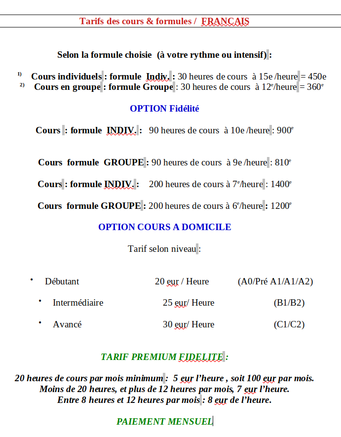 Hudandsonevents cours de français tarif