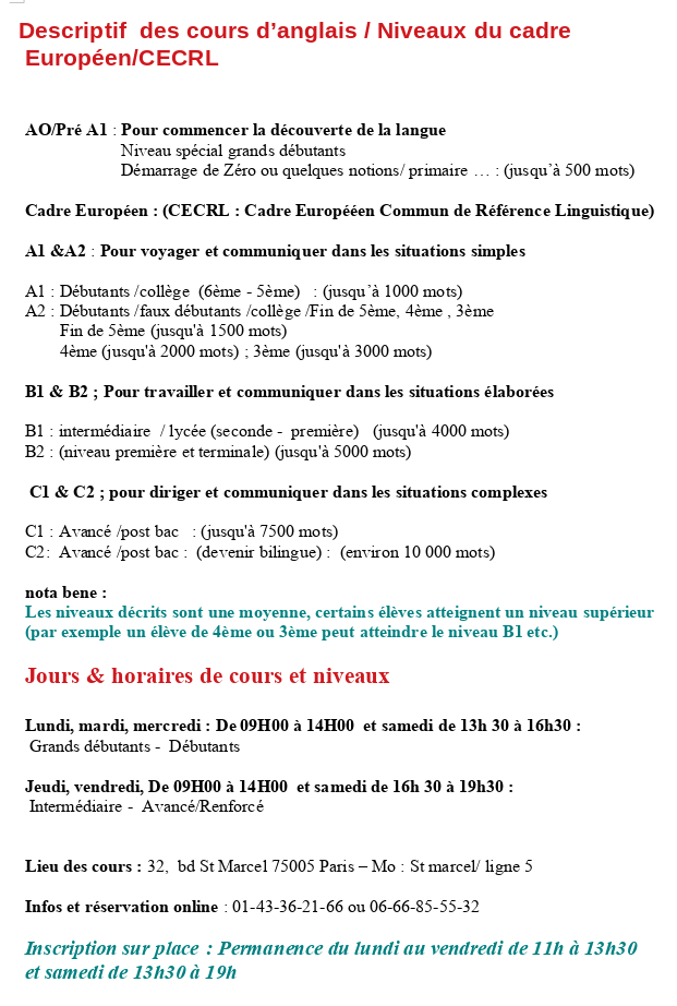 Hudandsonevents cours d'anglais descriptif